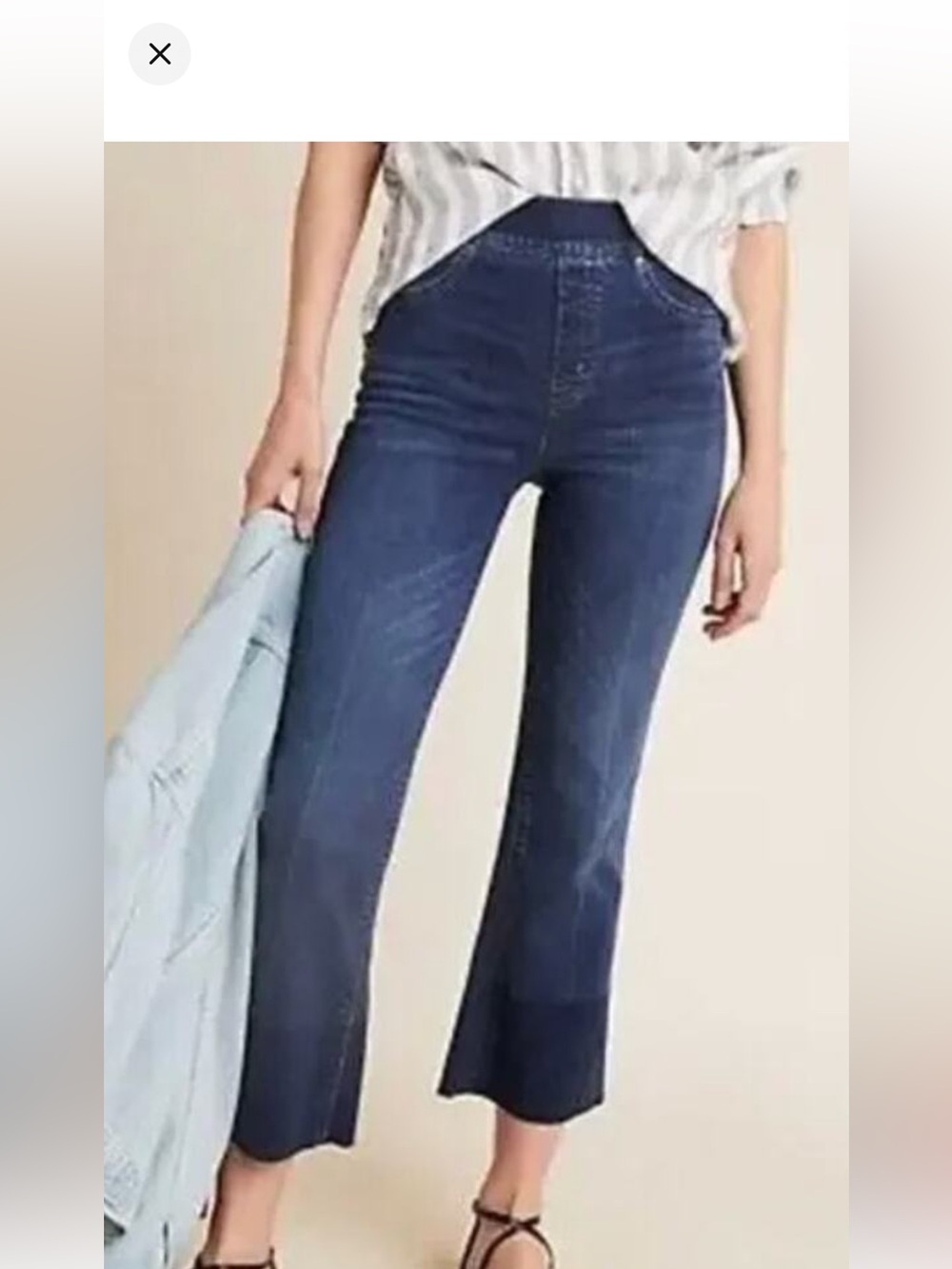 SPANX WMNS CROPPED FLARE DENIM JEANS PULL ON SHAPING RAW HEM STRETCH NWOT SIZ XS - Picture 2 of 11